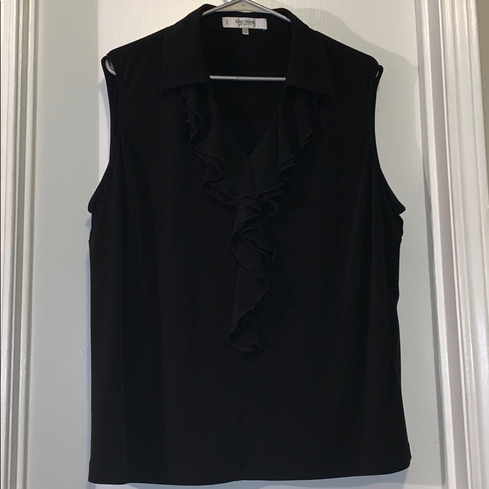 Black sleeveless ruffle tank